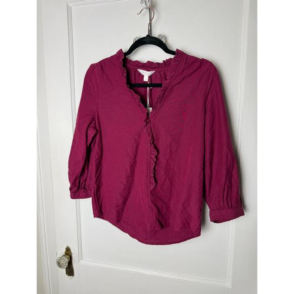 LC Lauren Conrad Blouse Women's Small Deep Pink Ruffle Girly Feminine NEW - Picture 1 of 9
